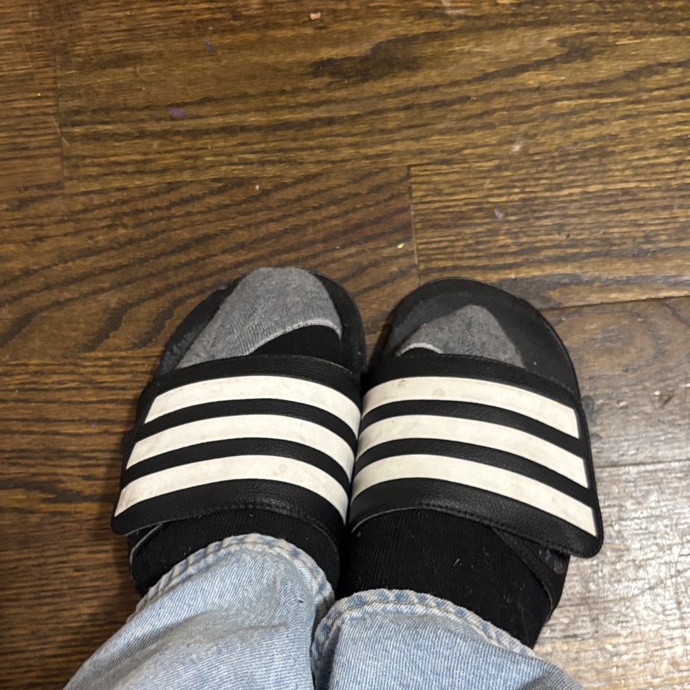 adidas Black and White Slide Sandals